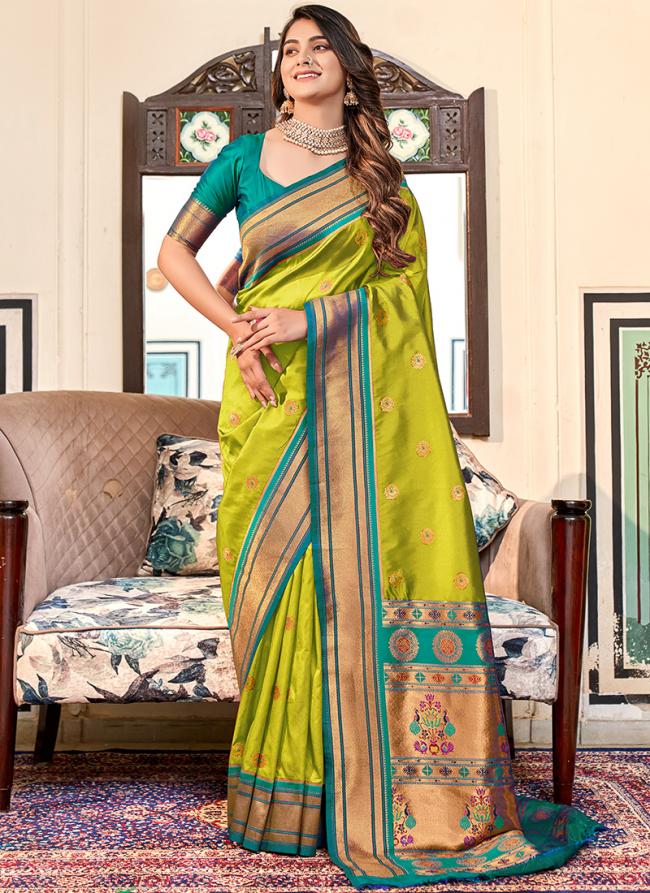 Paithani Silk Olive Green Festival Wear Weaving Saree